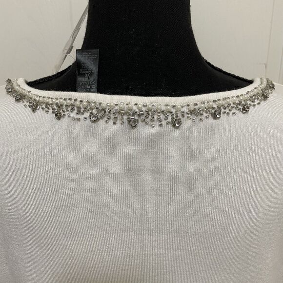 NEW Apostrophe Petite Knit Sweater White Beads Pearls Rhinestone Womens Sz 18 XL - Picture 6 of 9